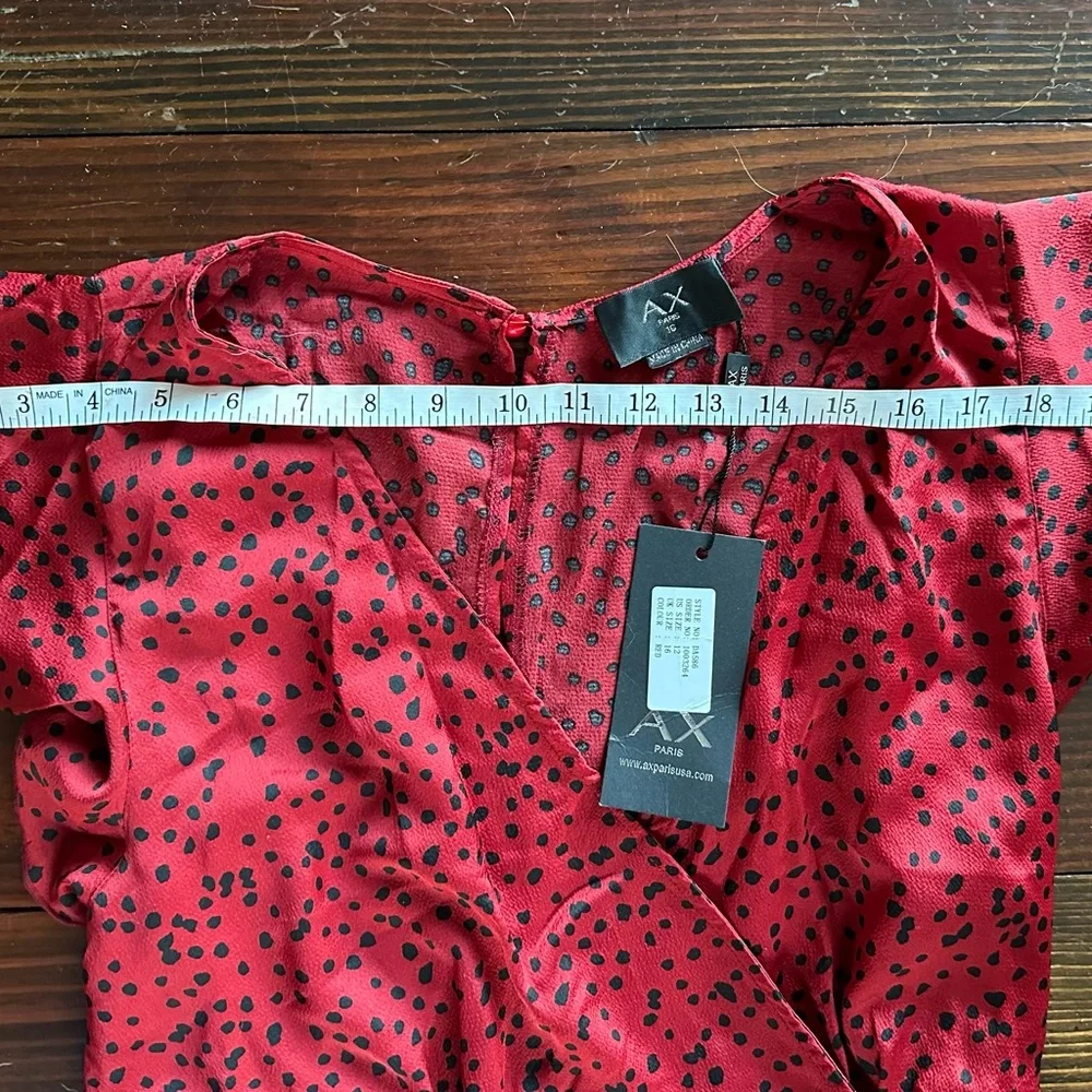 AX Paris Red High Low Dress with Tie Waist and Short Sleeves - Picture 2 of 3